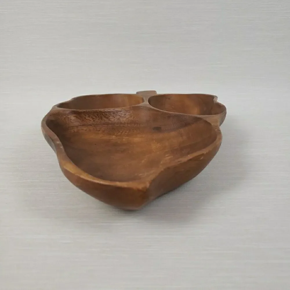 VTG Monkey Pod Wood Banana Leaf Shape Tray Bowl Platter MCM Cottage Farmhouse